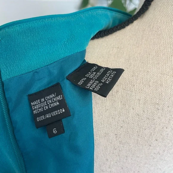 Vintage Teal Liz Claiborne Silk Midi Dress w Mandarin Style Collar Short sleeve - Picture 7 of 7